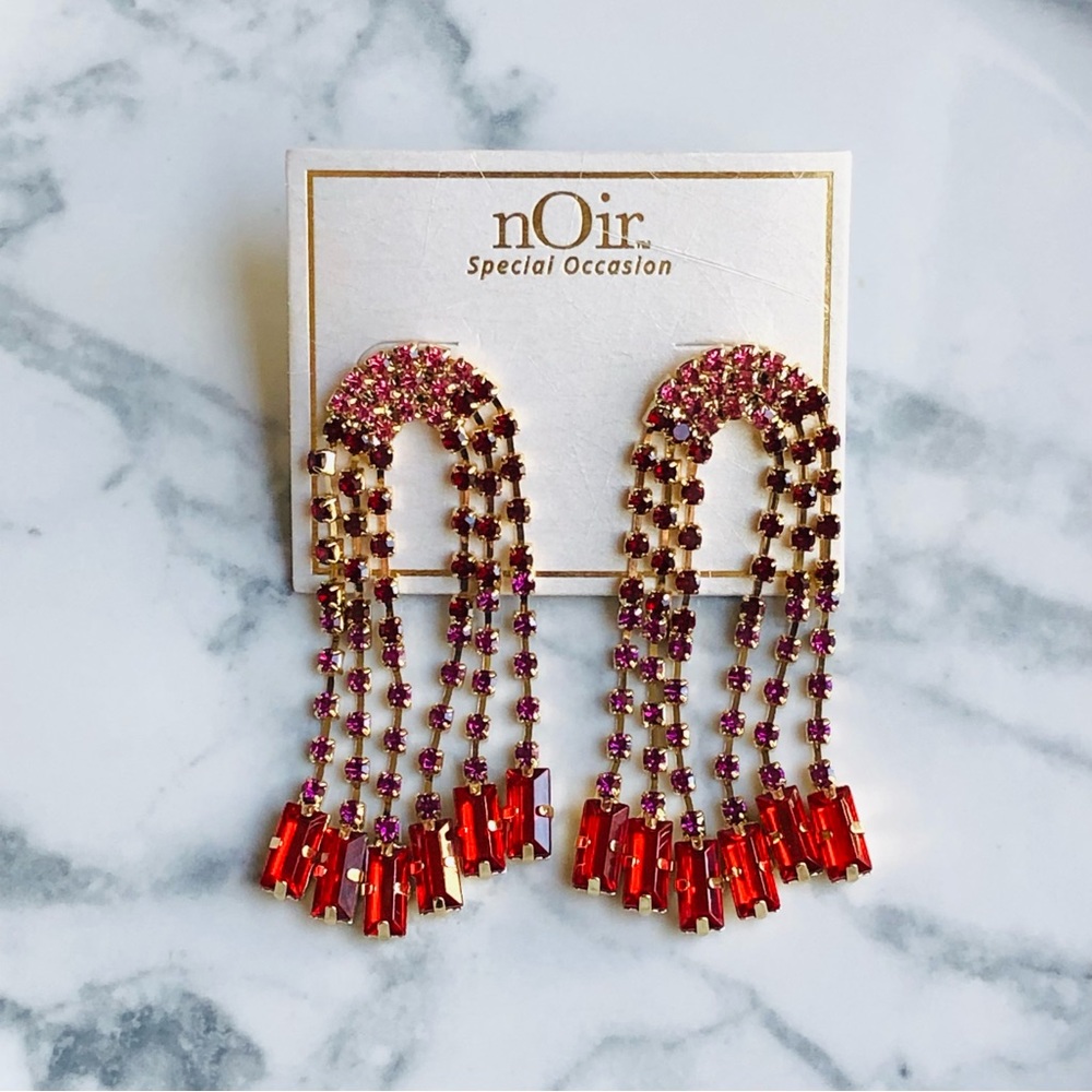 Rainbow Rhinestone Drop Earrings - Picture 4 of 13